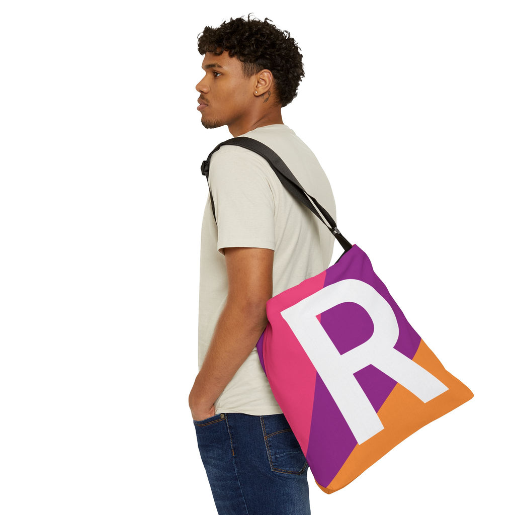 Initial Letter 'R' Colorblock Adjustable Tote Bag — Monogram Alphabet Shoulder Bag