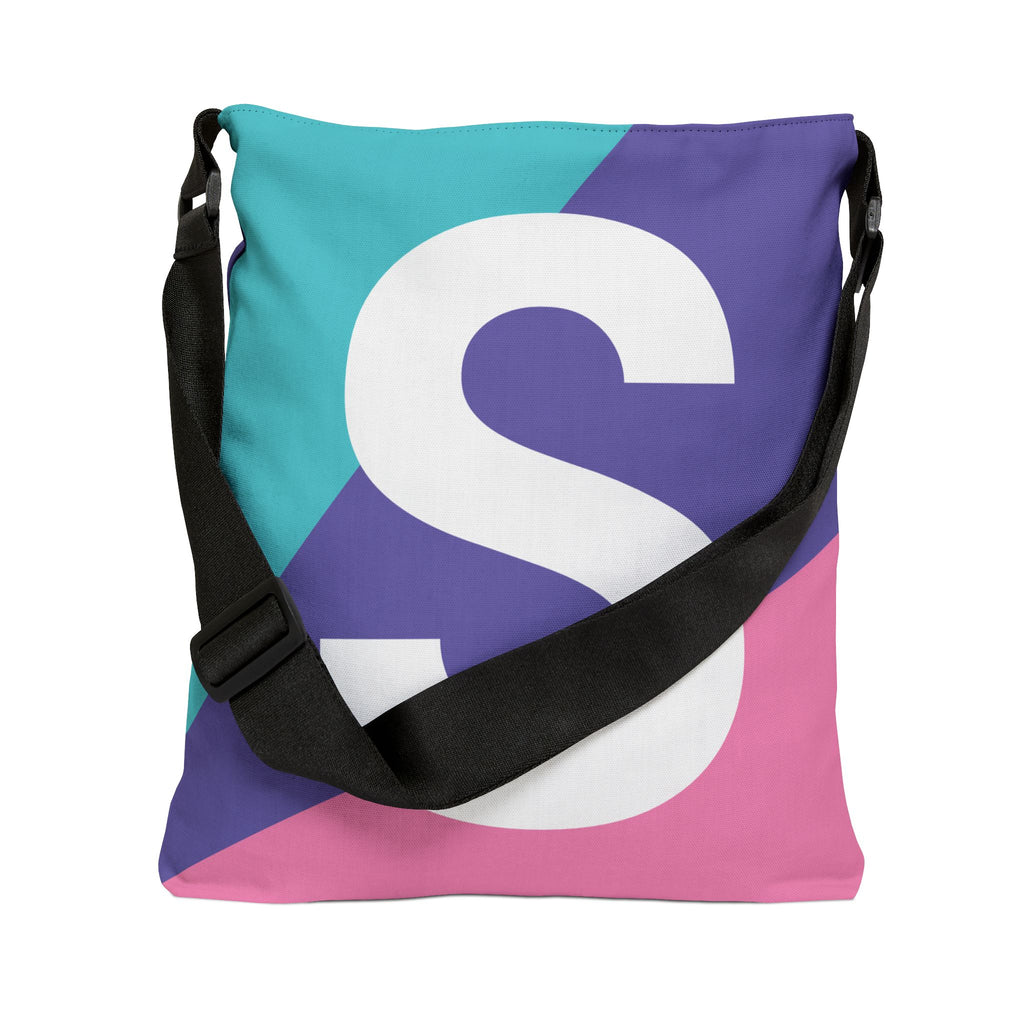 Initial Letter 'S' Colorblock Adjustable Tote Bag — Monogram Alphabet Shoulder Bag