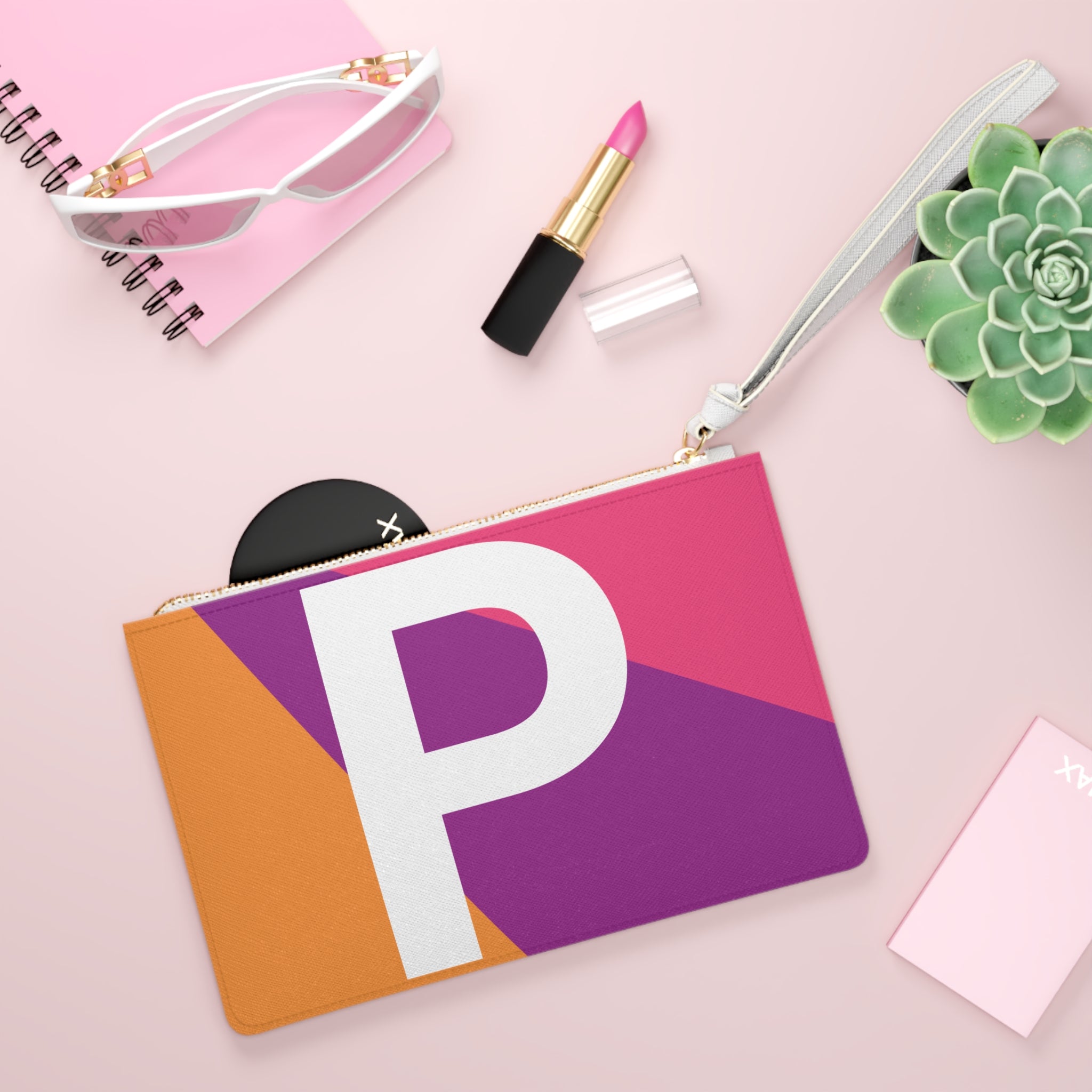 Monogram 'P' Colorblock Clutch Bag — Bold Geometric Wristlet for Everyday & Gifts