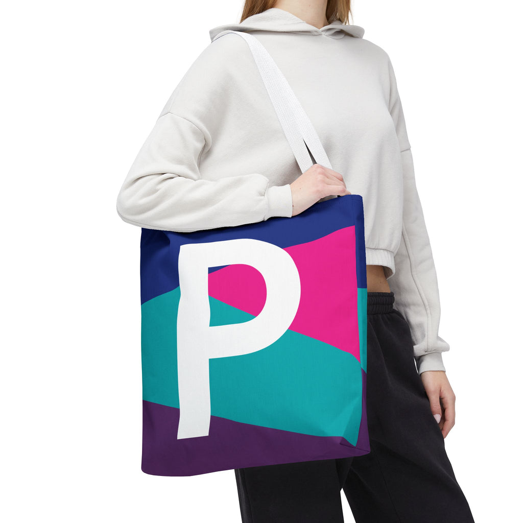 Monogram 'P' Colorblock Tote Bag — Personalized Initial P Shoulder Tote