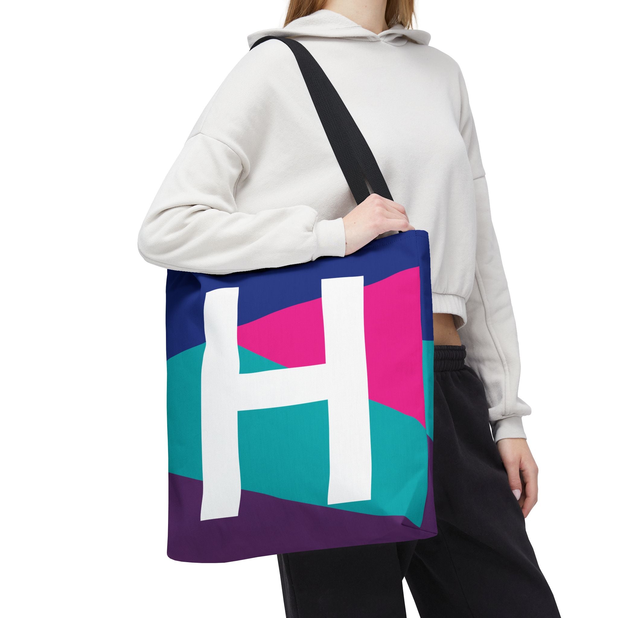 Monogram 'H' Colorblock Tote Bag — Personalized Initial H Shoulder Tote