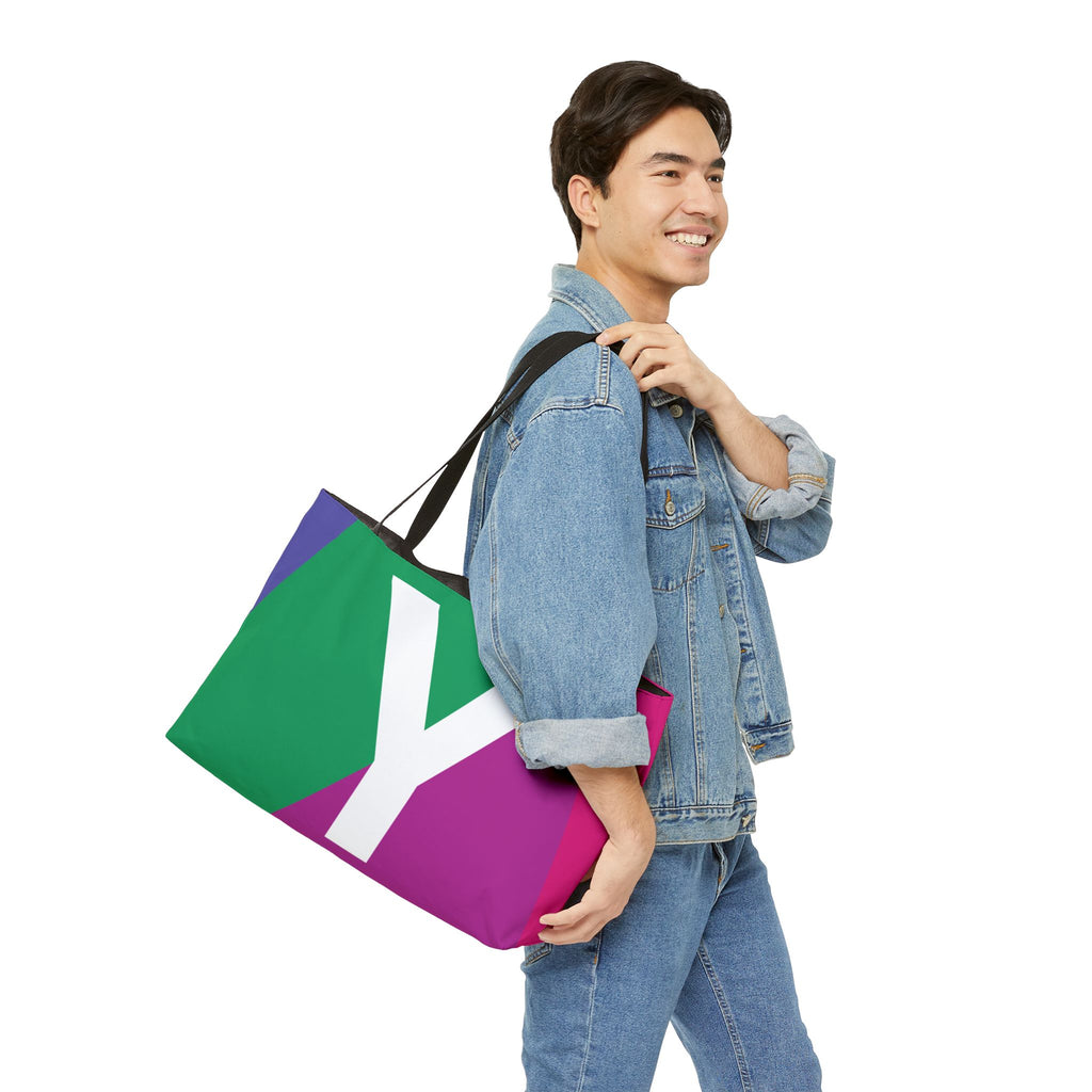Personalized 'Y' Colorblock Tote Bag — Monogram Weekender Tote