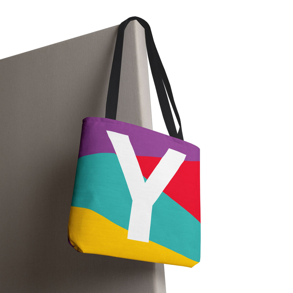 Monogram 'Y' Colorblock Tote Bag — Personalized Initial Y Shoulder Tote