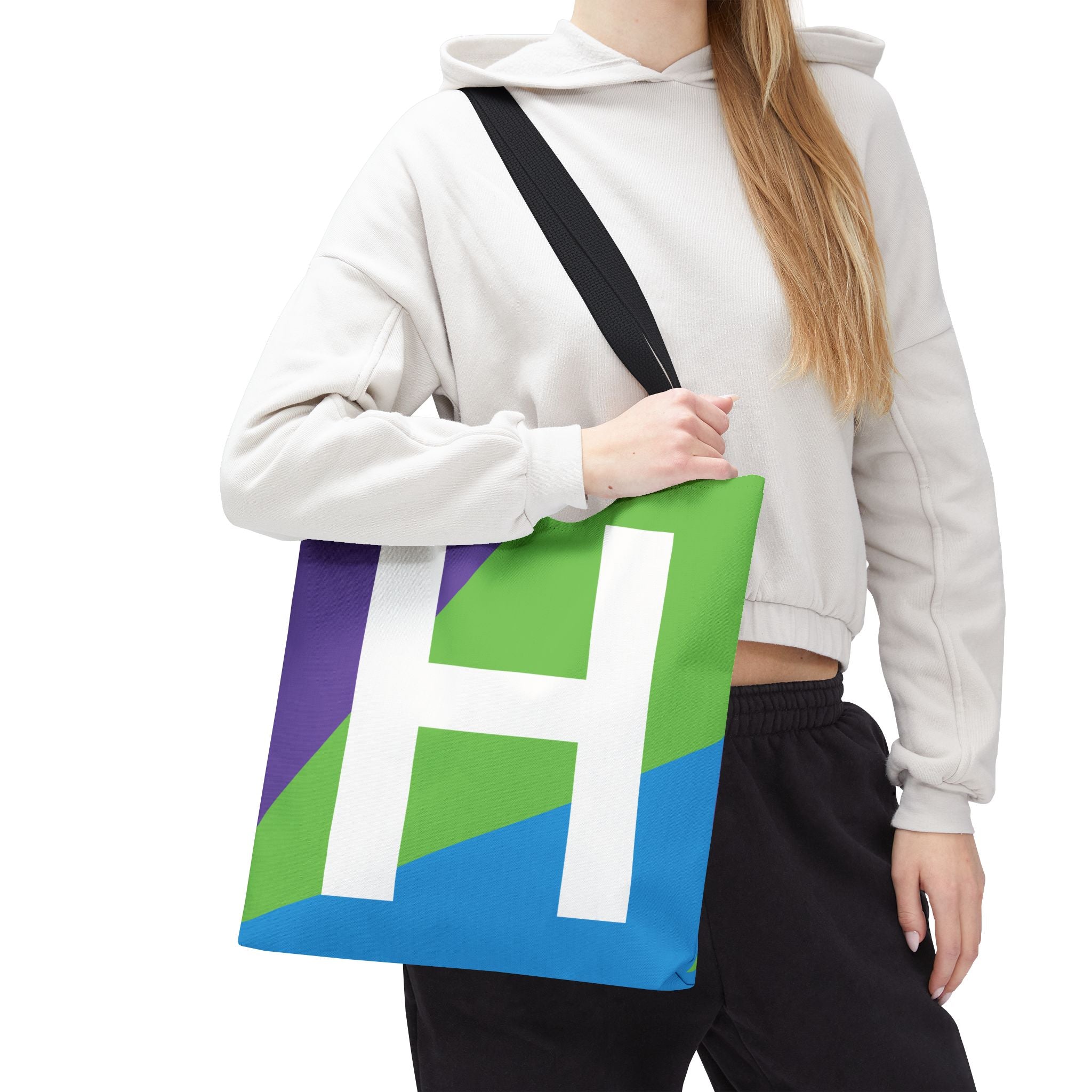Monogram 'H' Colorblock Tote Bag — Personalized Initial H Shoulder Tote