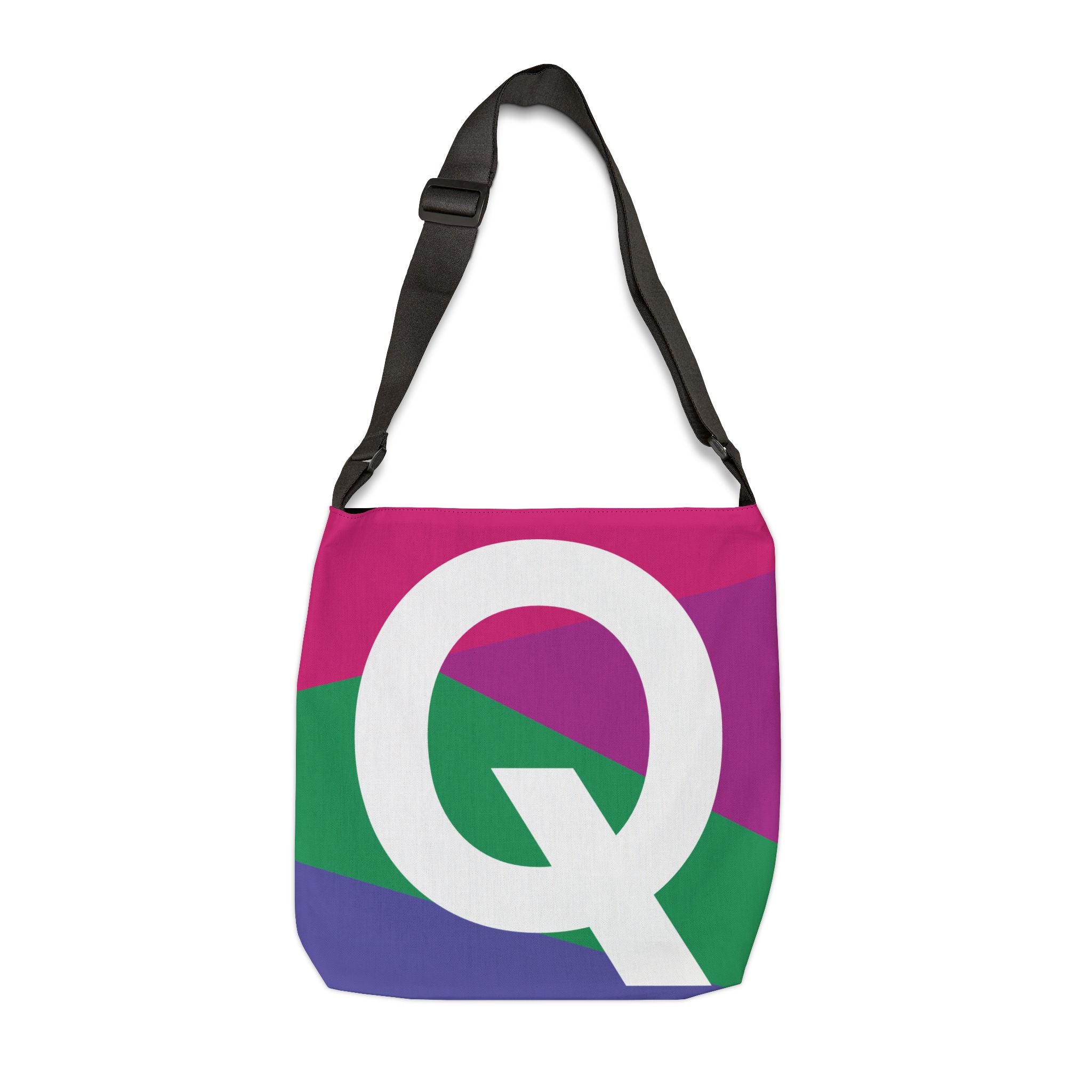Initial Letter 'Q' Colorblock Adjustable Tote Bag — Monogram Alphabet Shoulder Bag