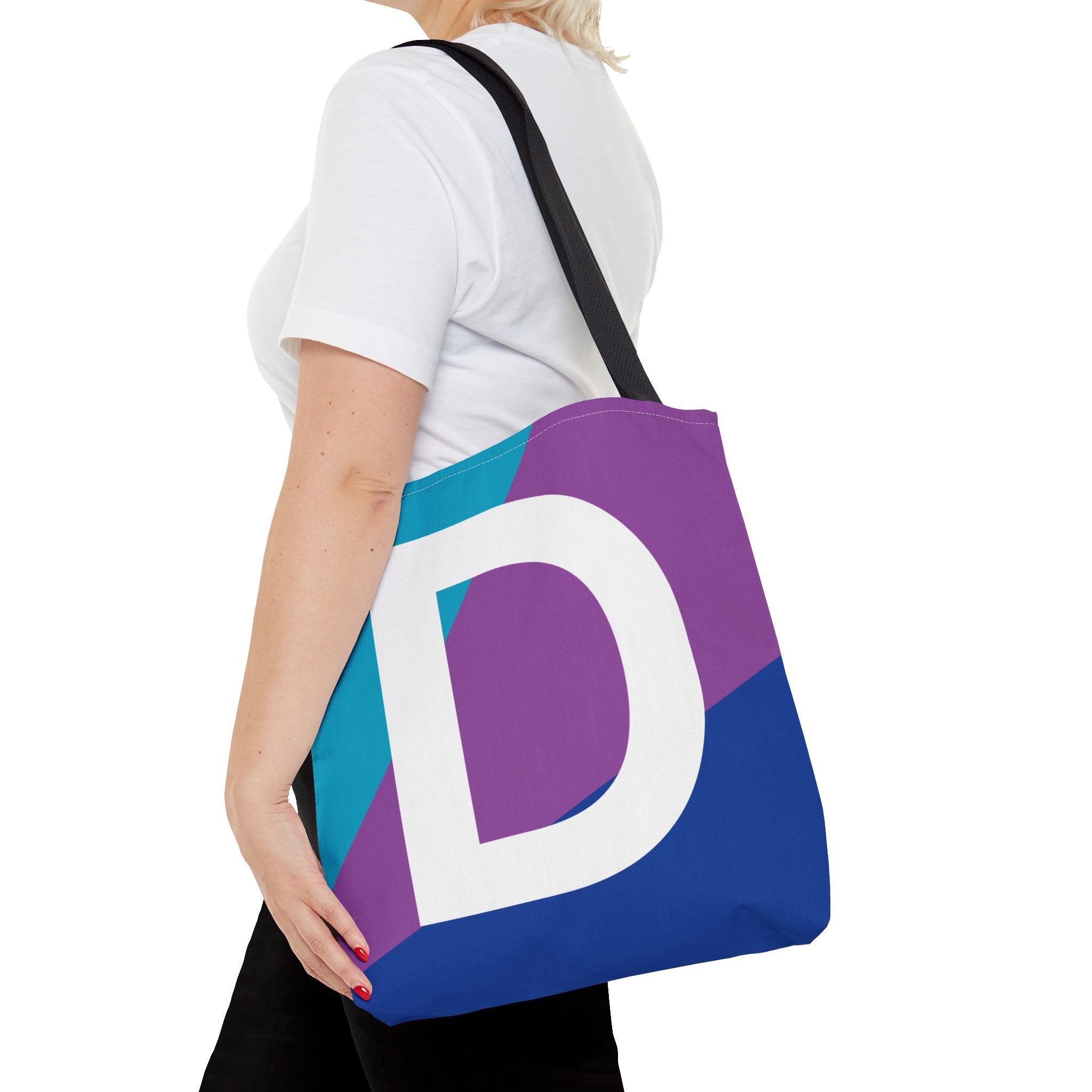Monogram 'D' Colorblock Tote Bag — Personalized Initial D Shoulder Tote