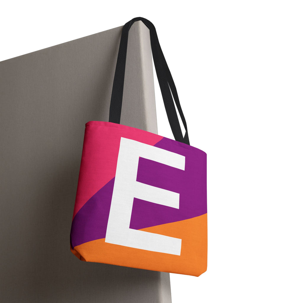 Monogram 'E' Colorblock Tote Bag — Personalized Initial E Shoulder Tote