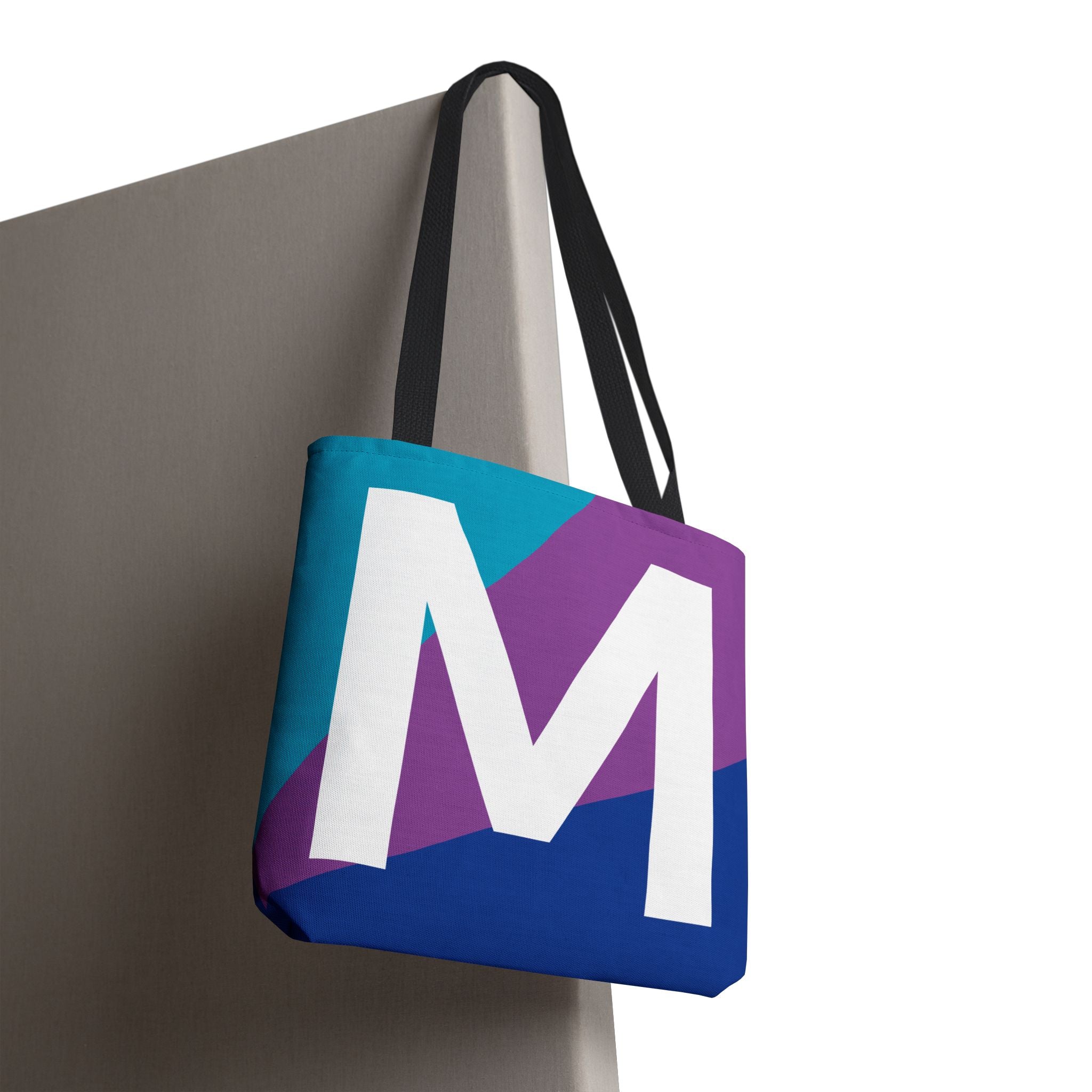 Monogram 'M' Colorblock Tote Bag — Personalized Initial M Shoulder Tote