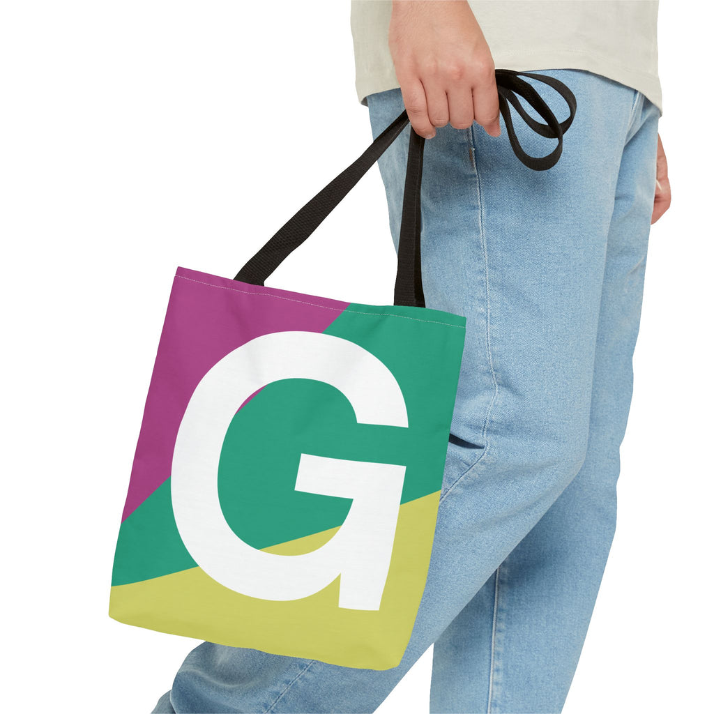 Monogram 'G' Colorblock Tote Bag — Personalized Initial G Shoulder Tote