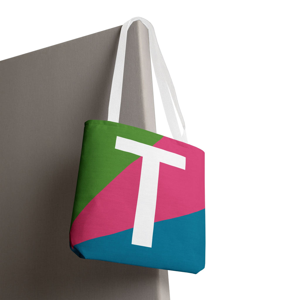 Monogram 'T' Colorblock Tote Bag — Personalized Initial T Shoulder Tote