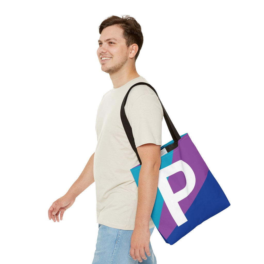 Monogram 'P' Colorblock Tote Bag — Personalized Initial P Shoulder Tote