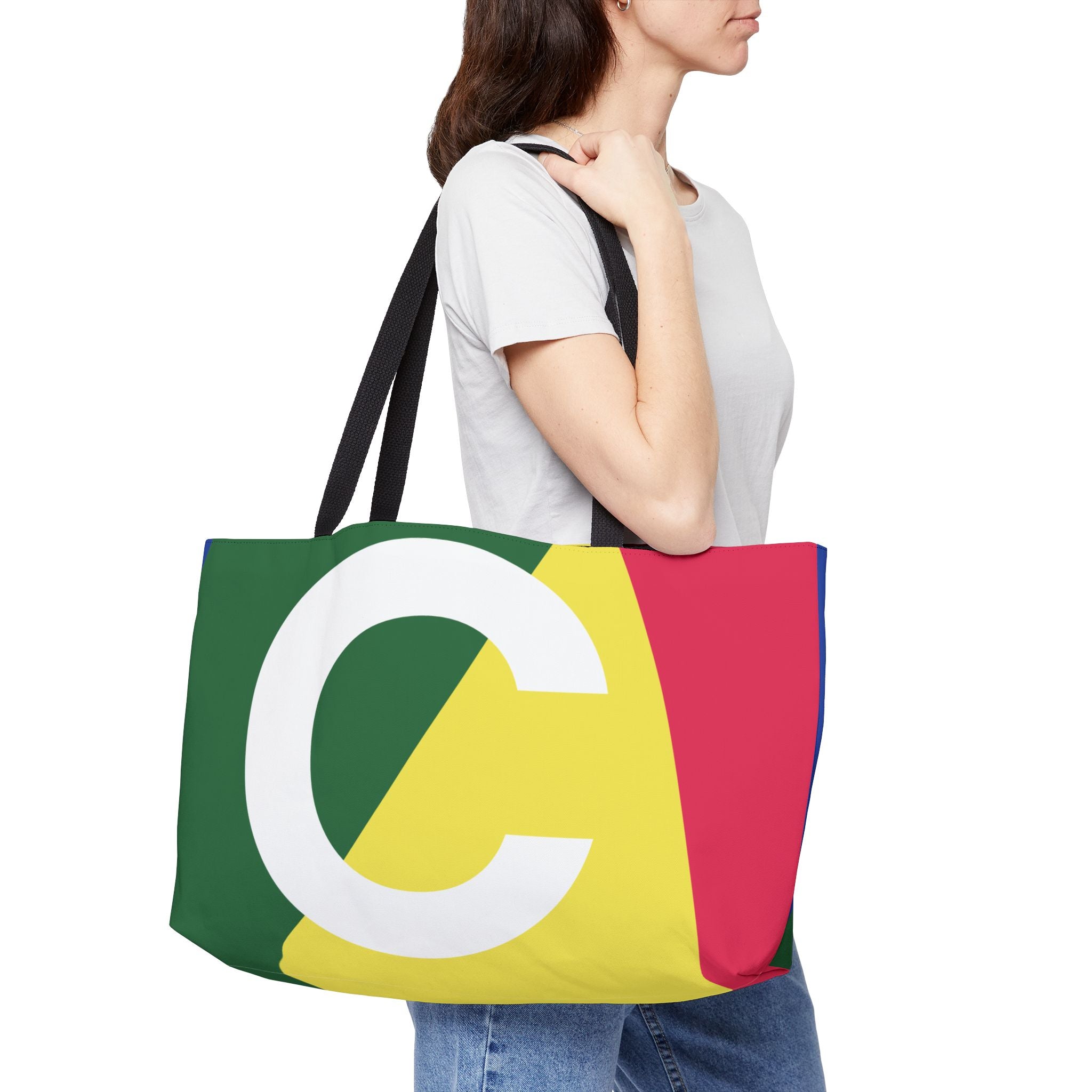 Personalized 'C' Colorblock Tote Bag — Monogram Weekender Tote