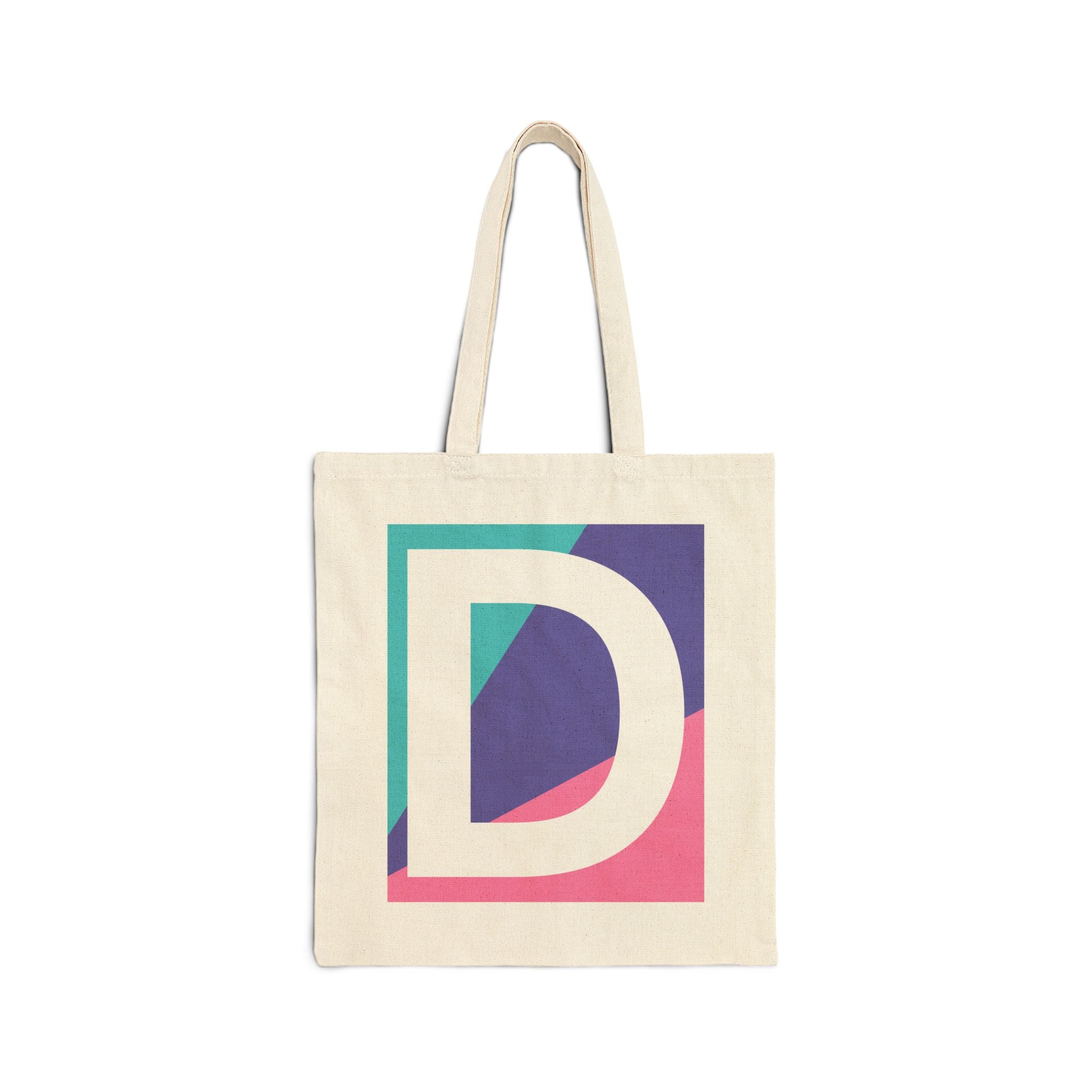 Initial D Colorblock Canvas Tote Bag — Monogram Letter D Reusable Grocery Tote