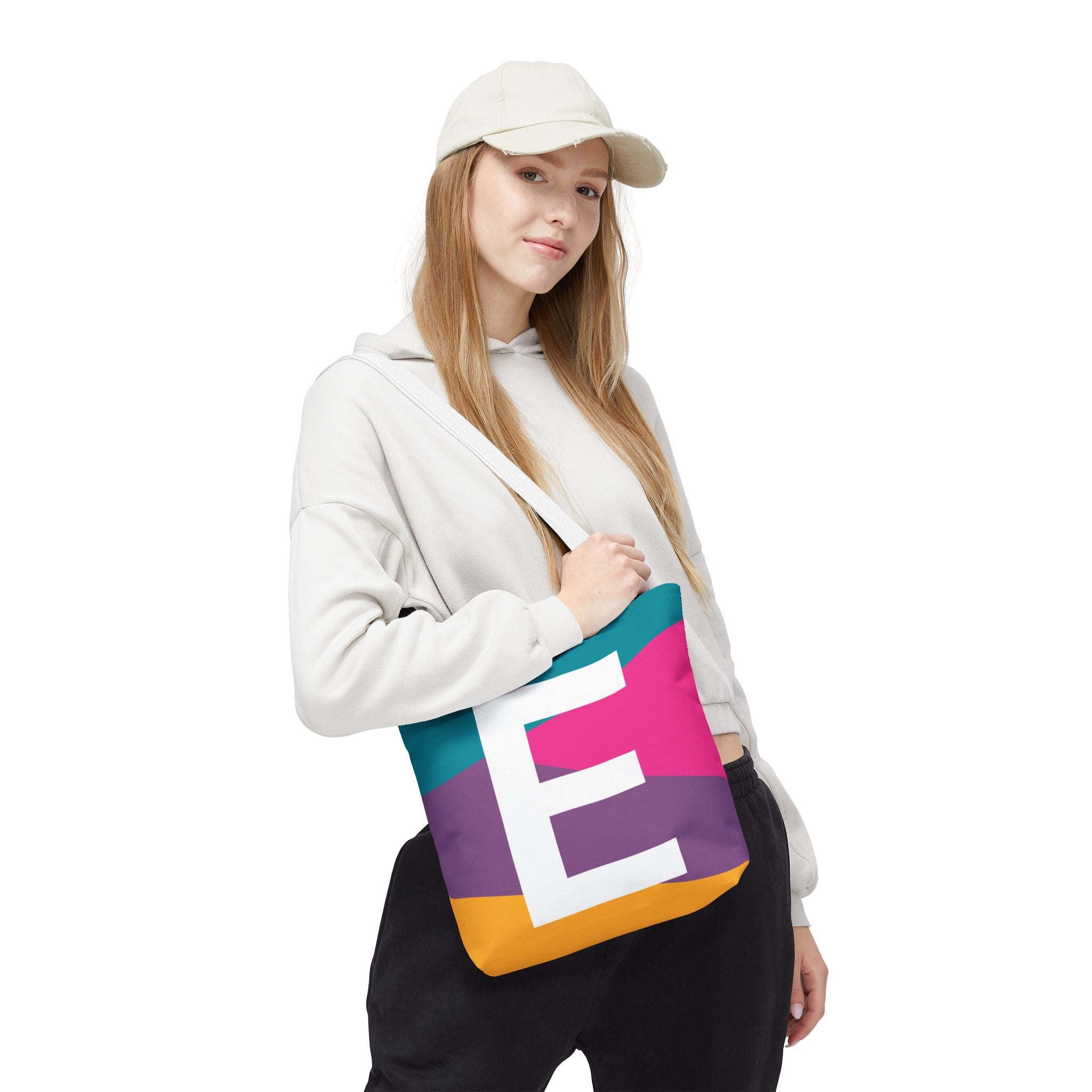 Monogram 'E' Colorblock Tote Bag — Personalized Initial E Shoulder Tote