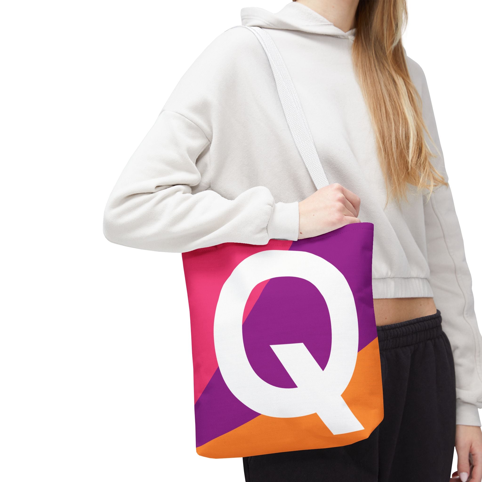 Monogram 'Q' Colorblock Tote Bag — Personalized Initial Q Shoulder Tote