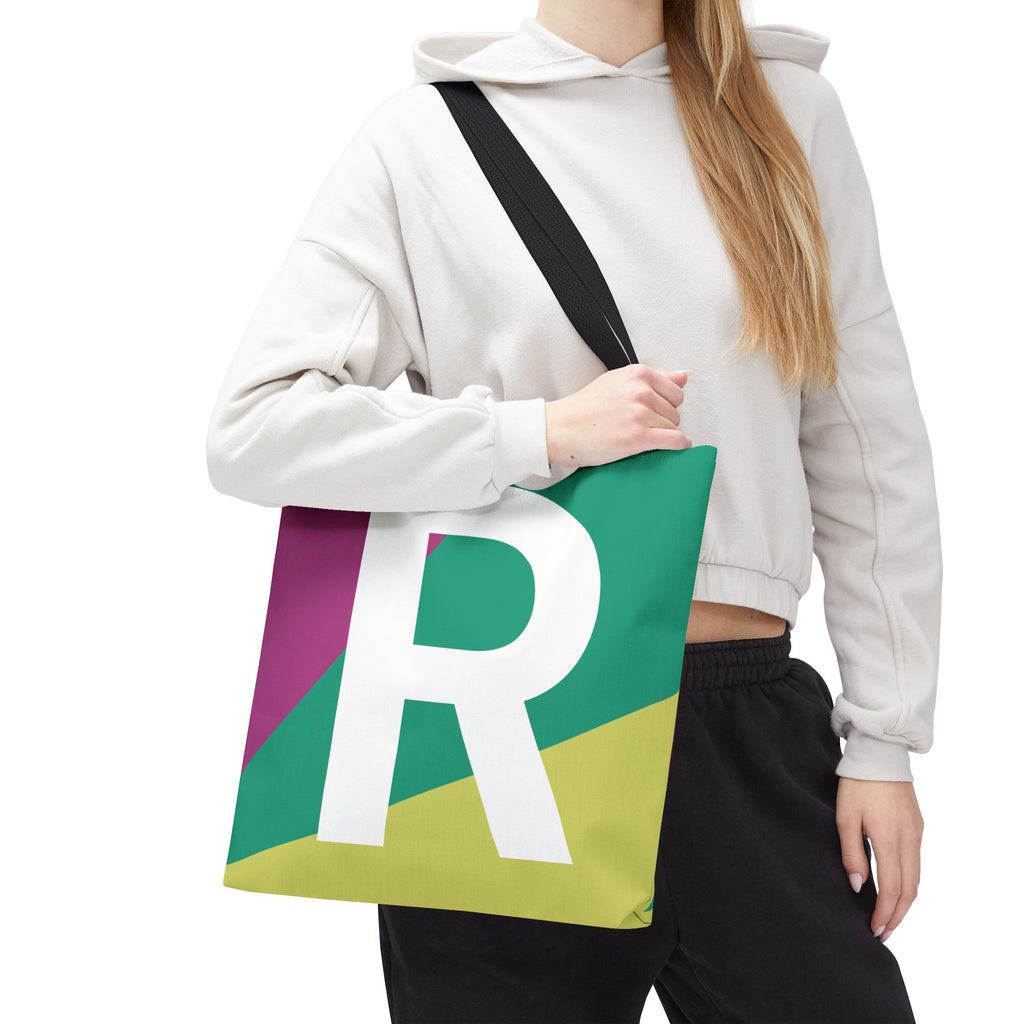 Monogram 'R' Colorblock Tote Bag — Personalized Initial R Shoulder Tote