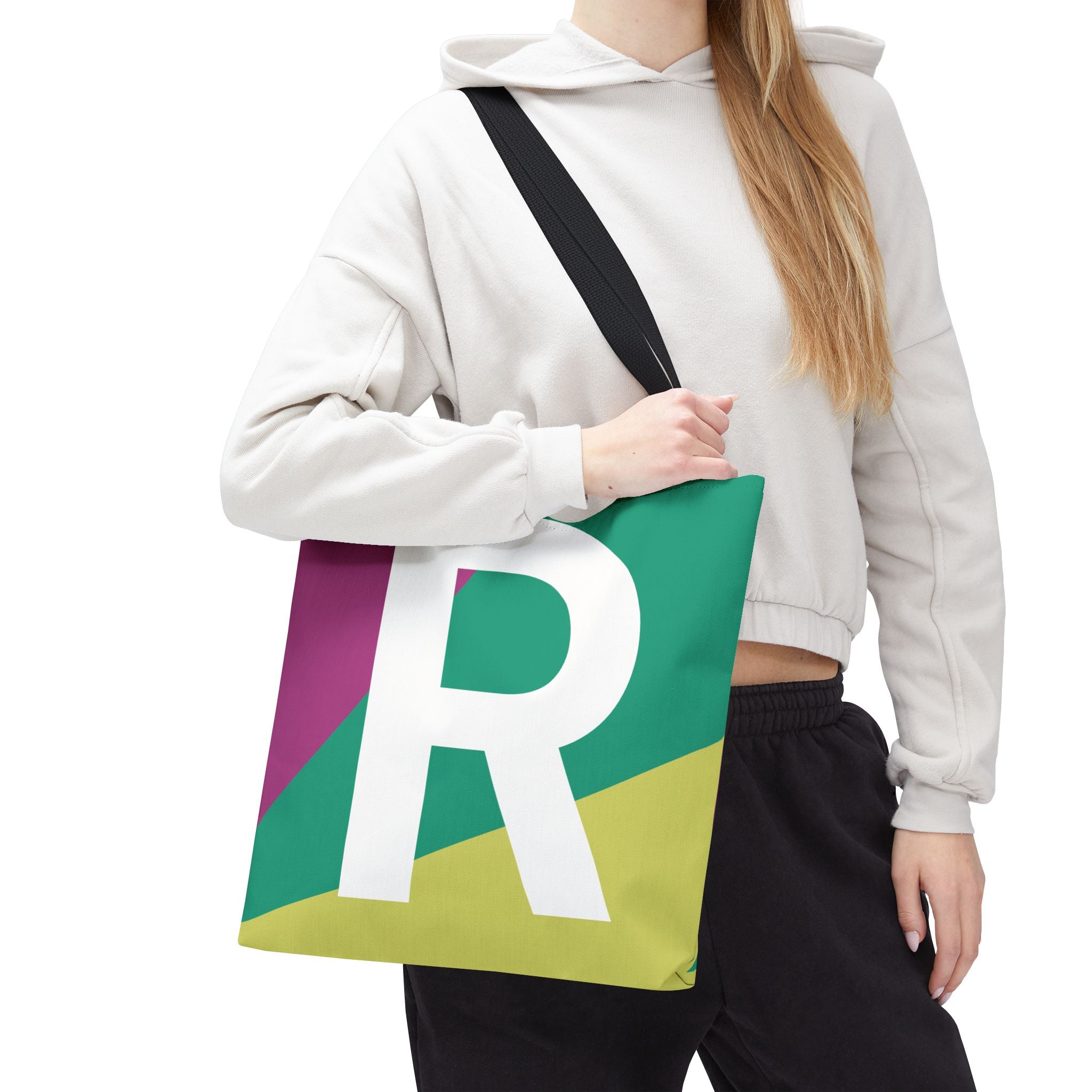 Monogram 'R' Colorblock Tote Bag — Personalized Initial R Shoulder Tote