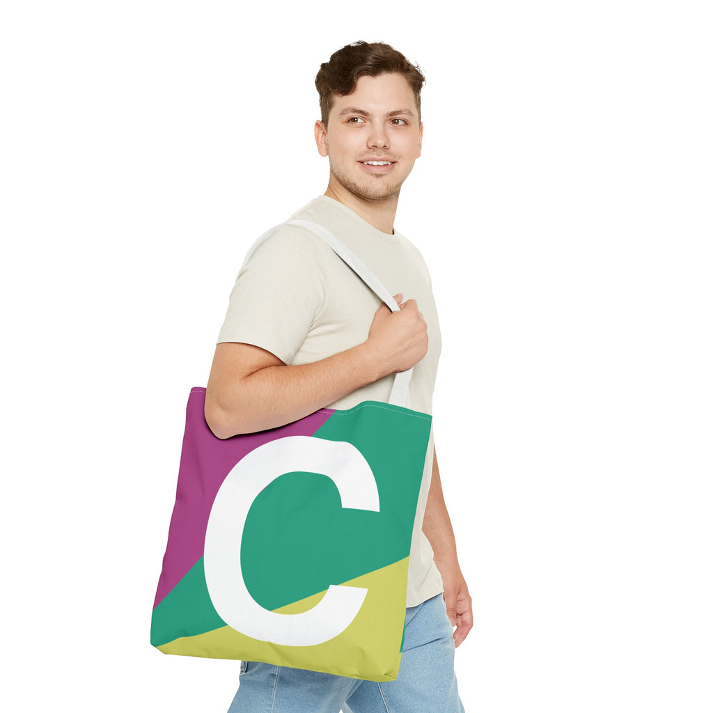 Monogram 'C' Colorblock Tote Bag — Personalized Initial C Shoulder Tote
