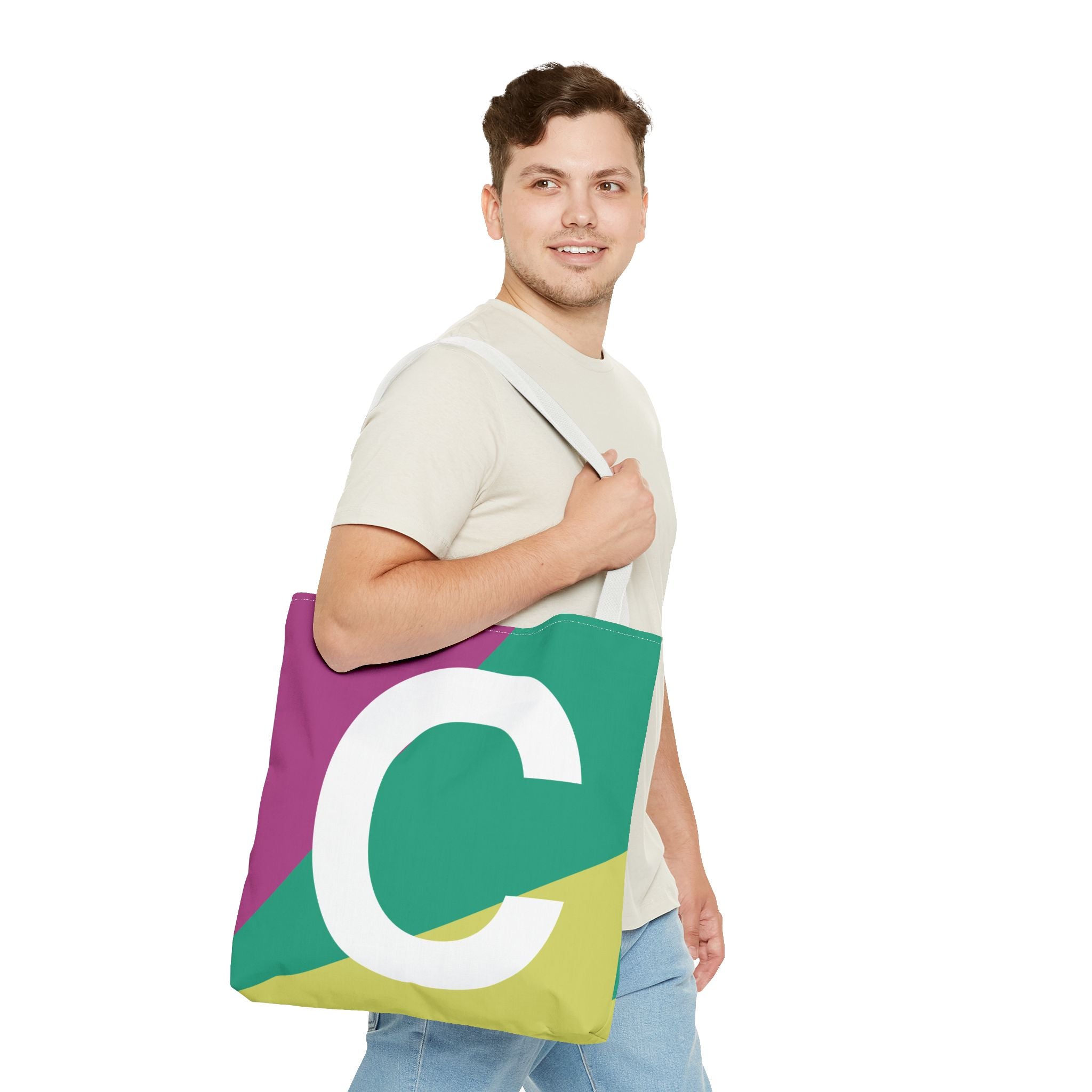 Monogram 'C' Colorblock Tote Bag — Personalized Initial C Shoulder Tote