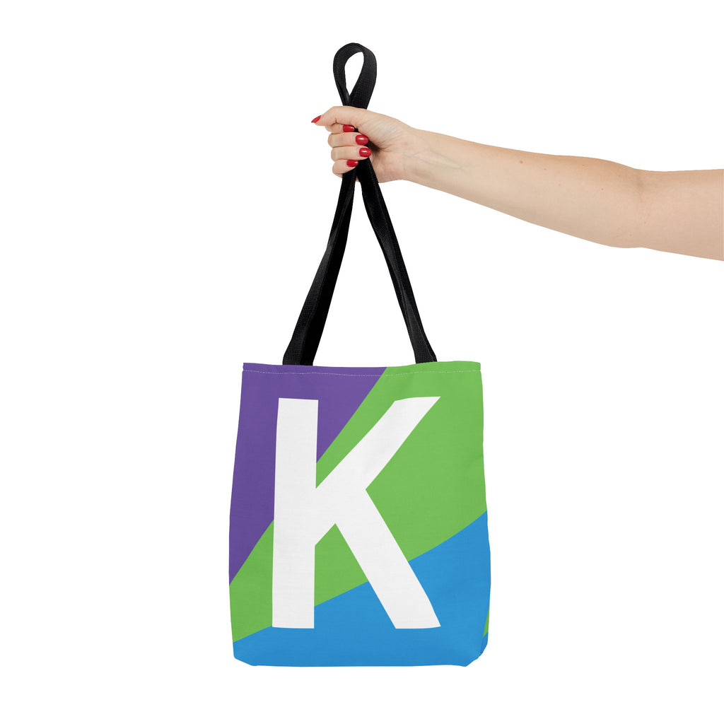 Monogram 'K' Colorblock Tote Bag — Personalized Initial K Shoulder Tote