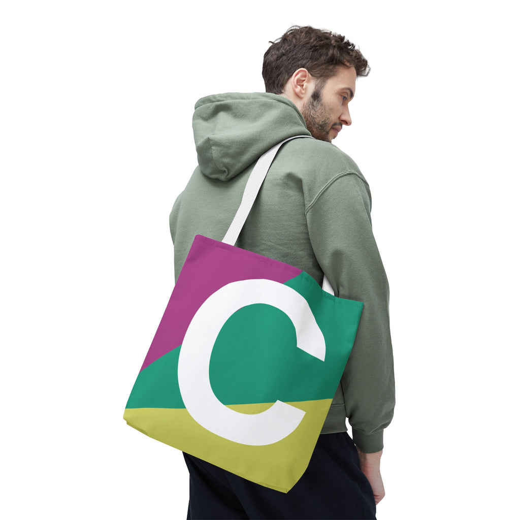 Monogram 'C' Colorblock Tote Bag — Personalized Initial C Shoulder Tote