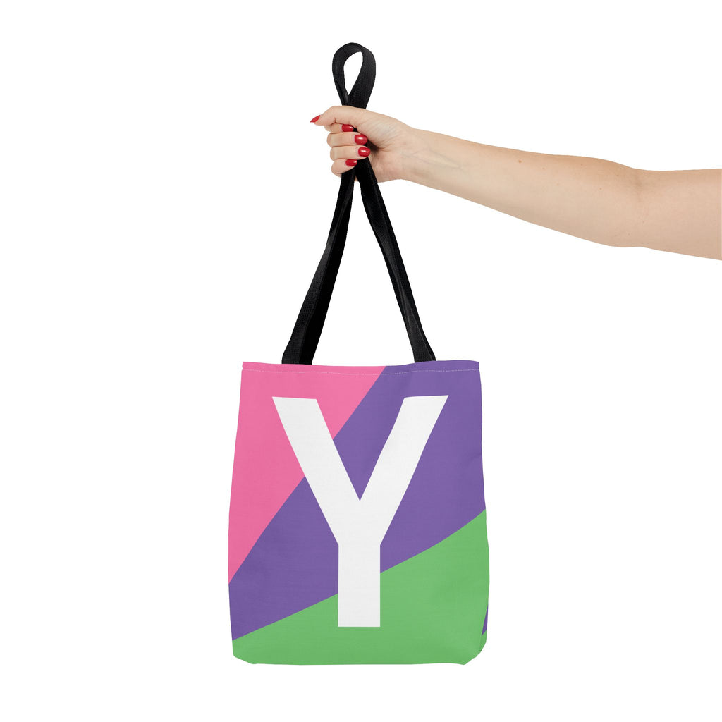 Monogram 'Y' Colorblock Tote Bag — Personalized Initial Y Shoulder Tote