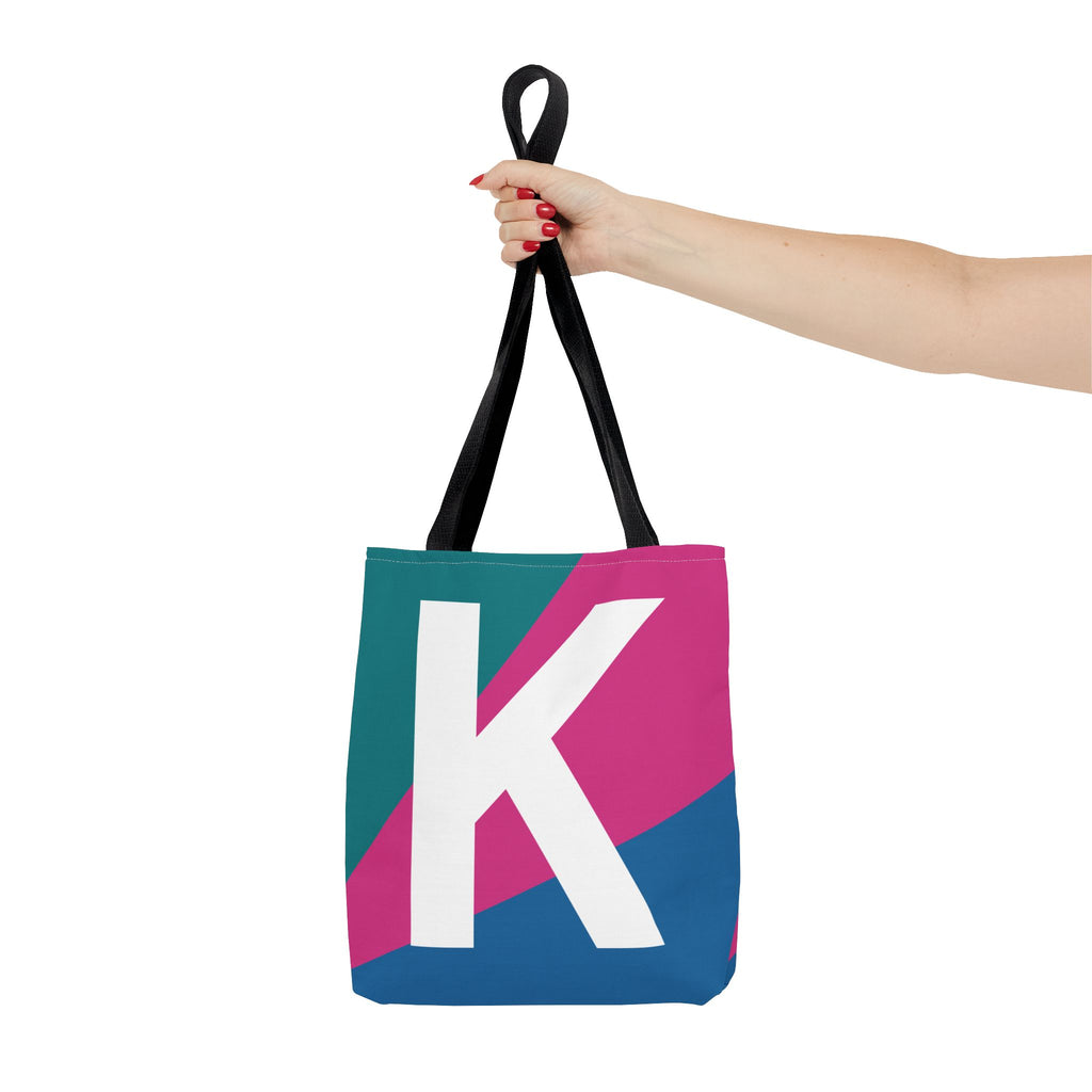 Monogram 'K' Colorblock Tote Bag — Personalized Initial K Shoulder Tote