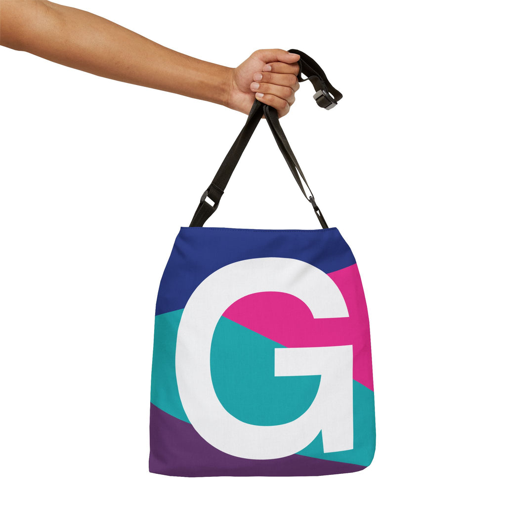 Initial Letter 'G' Colorblock Adjustable Tote Bag — Monogram Alphabet Shoulder Bag