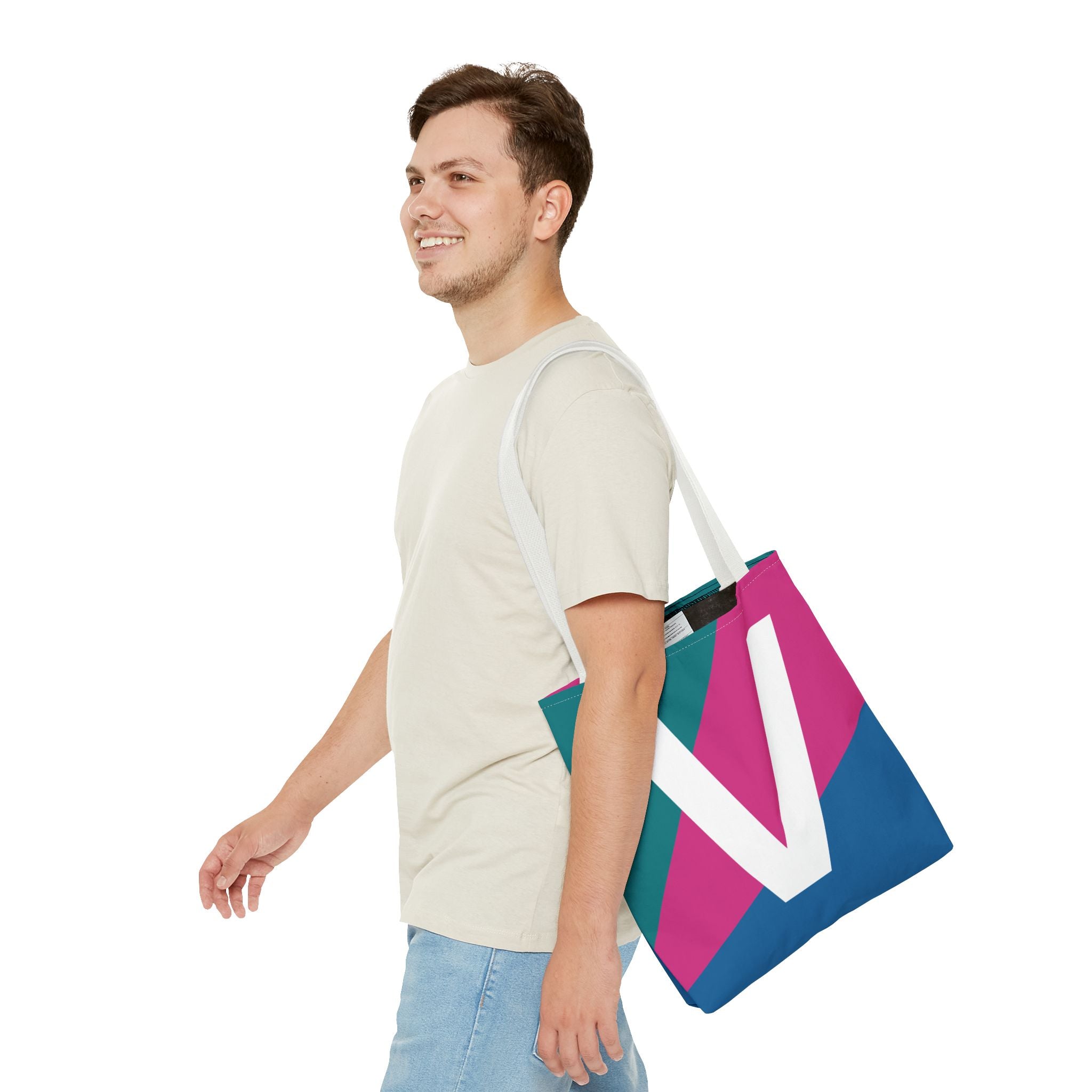 Monogram 'V' Colorblock Tote Bag — Personalized Initial V Shoulder Tote