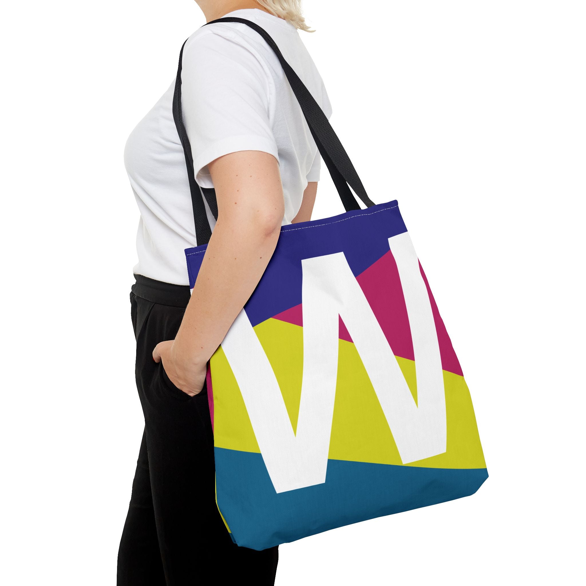 Monogram 'W' Colorblock Tote Bag — Personalized Initial W Shoulder Tote