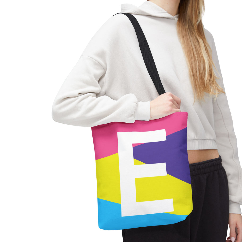 Monogram 'E' Colorblock Tote Bag — Personalized Initial E Shoulder Tote