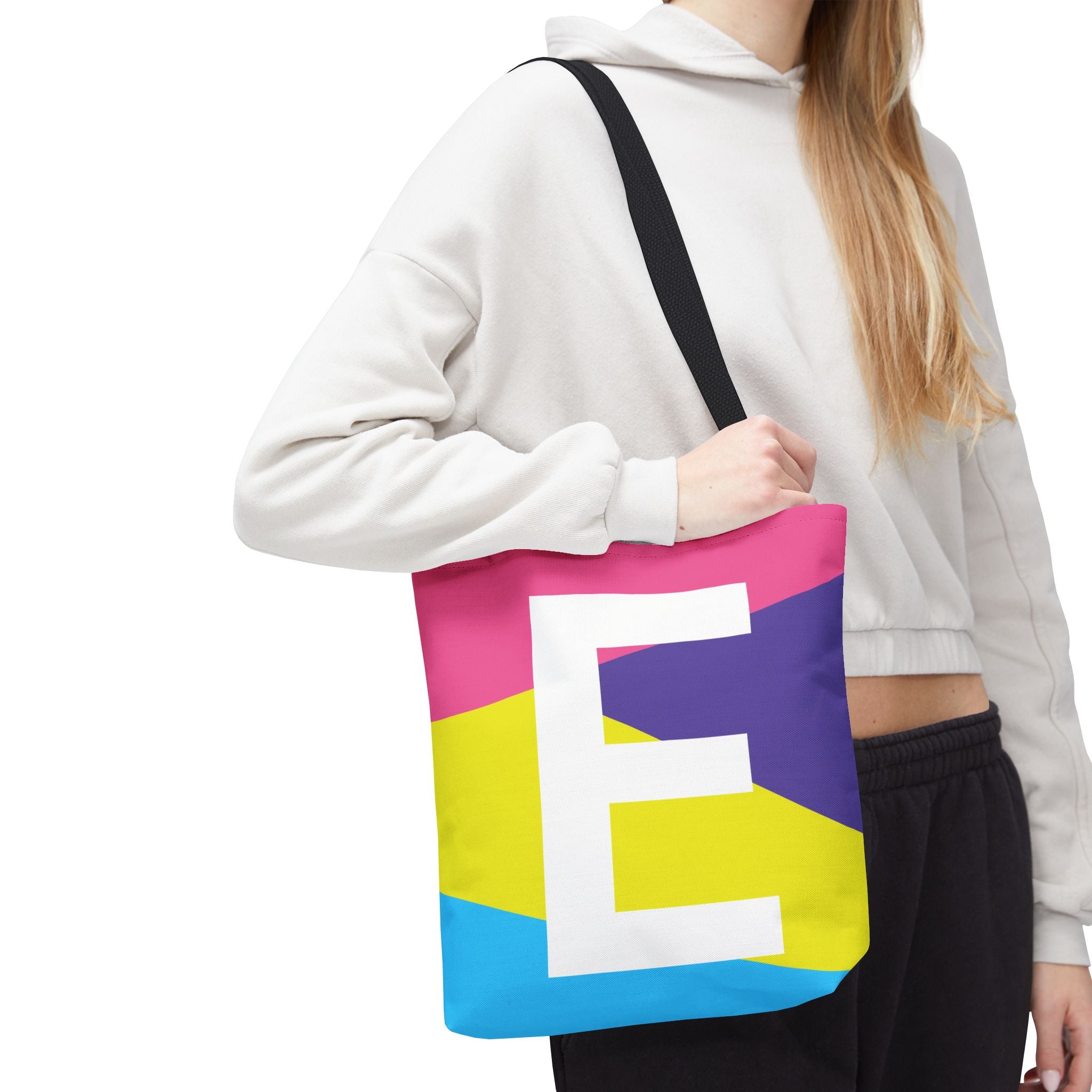 Monogram 'E' Colorblock Tote Bag — Personalized Initial E Shoulder Tote