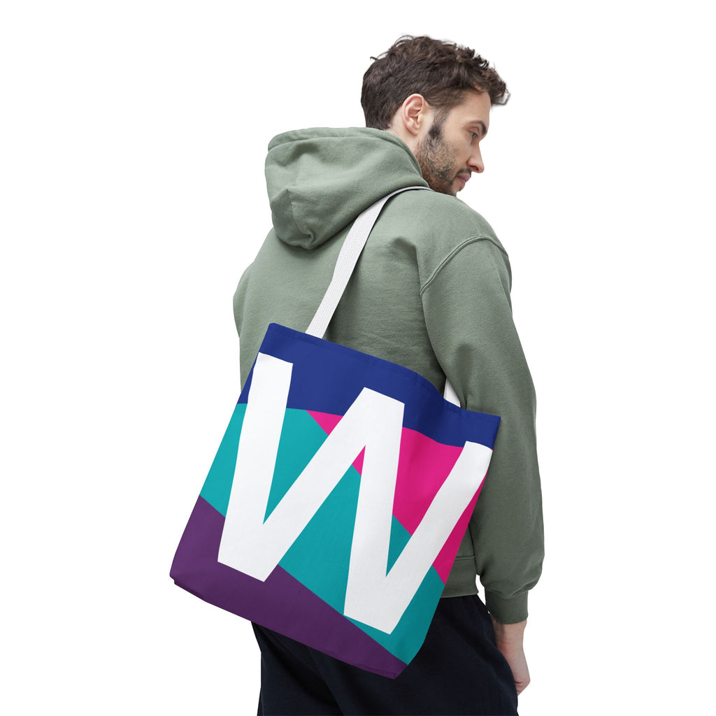 Monogram 'W' Colorblock Tote Bag — Personalized Initial W Shoulder Tote