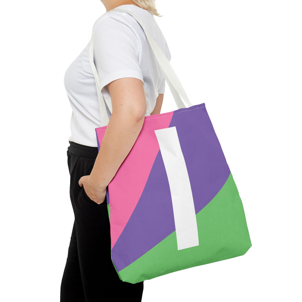 Monogram 'I' Colorblock Tote Bag — Personalized Initial I Shoulder Tote