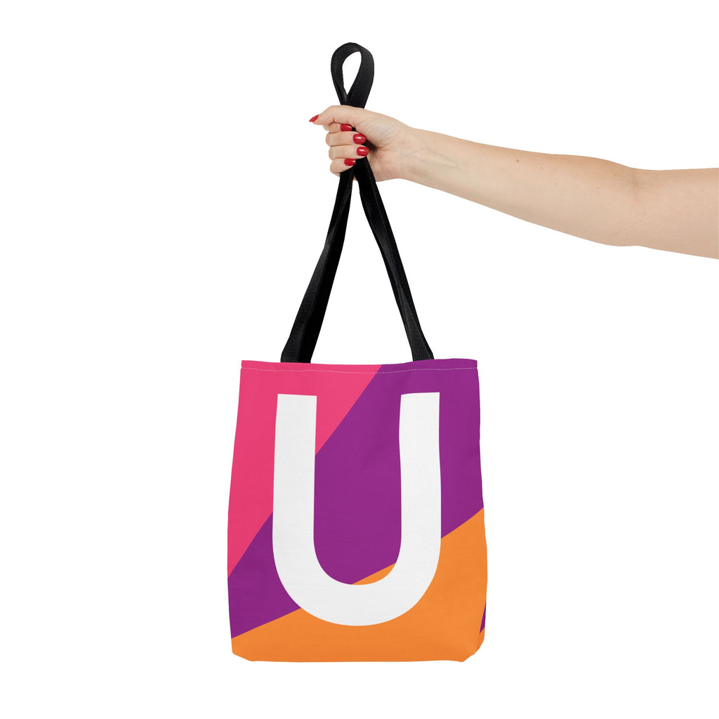 Monogram 'U' Colorblock Tote Bag — Personalized Initial U Shoulder Tote