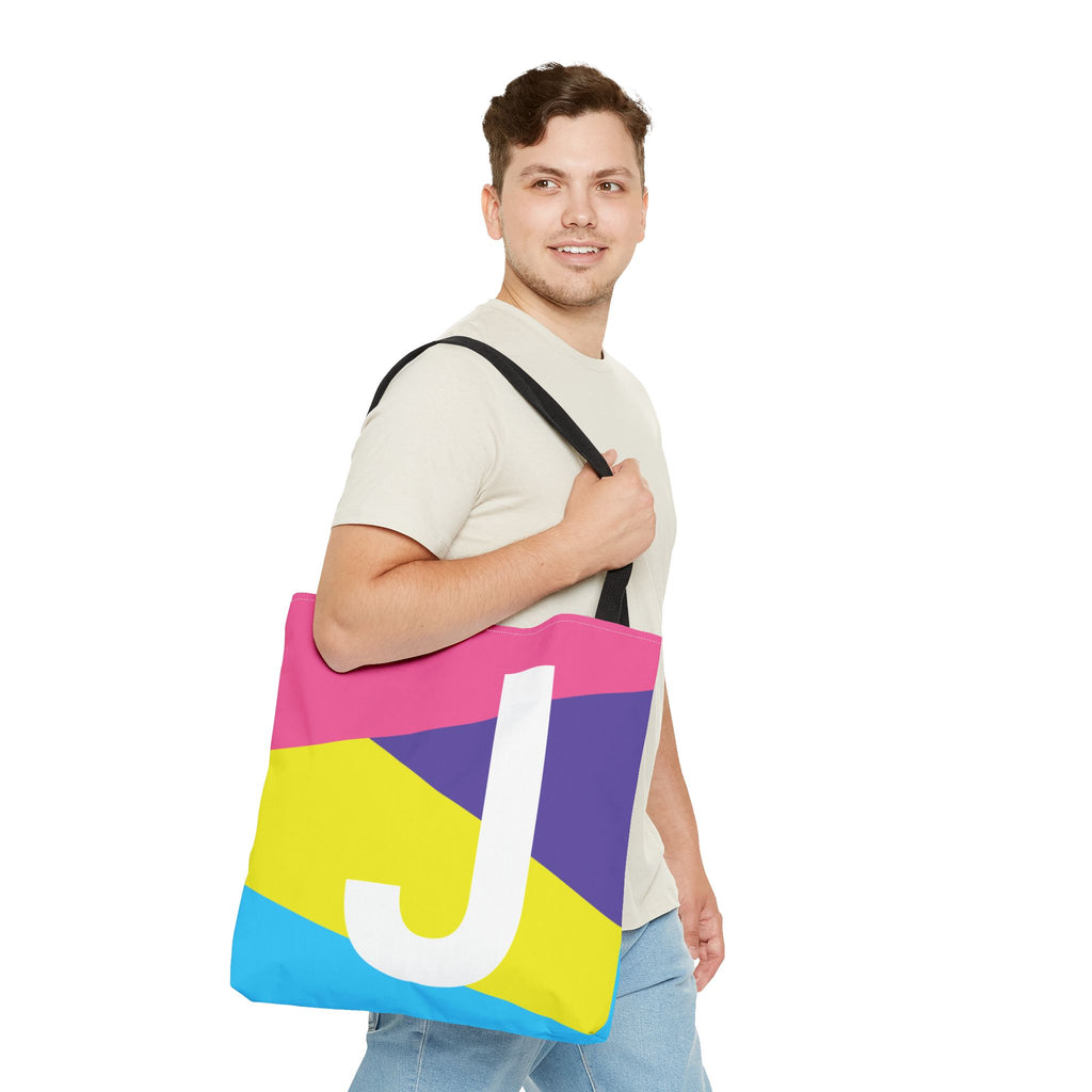 Monogram 'J' Colorblock Tote Bag — Personalized Initial J Shoulder Tote