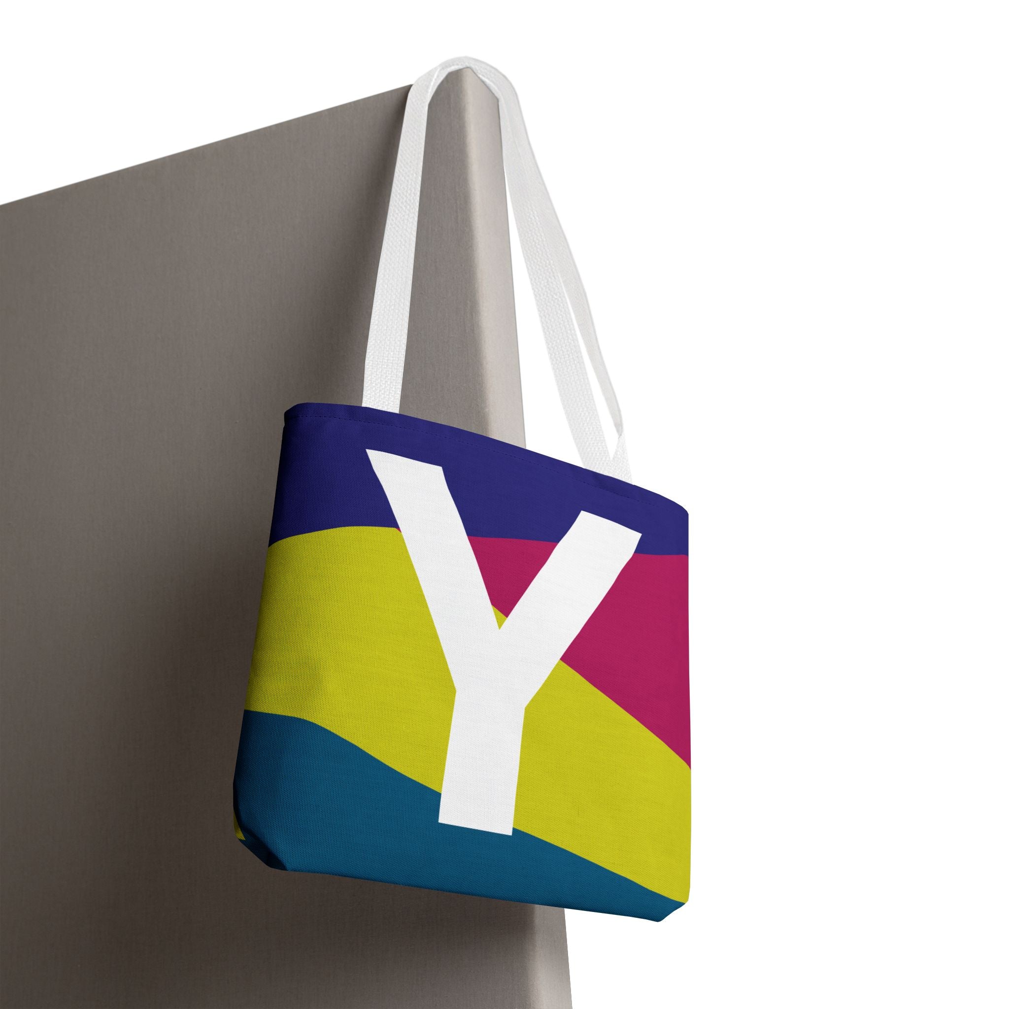 Monogram 'Y' Colorblock Tote Bag — Personalized Initial Y Shoulder Tote