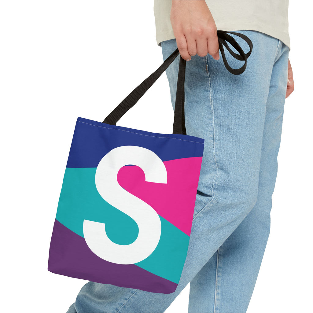 Monogram 'S' Colorblock Tote Bag — Personalized Initial S Shoulder Tote