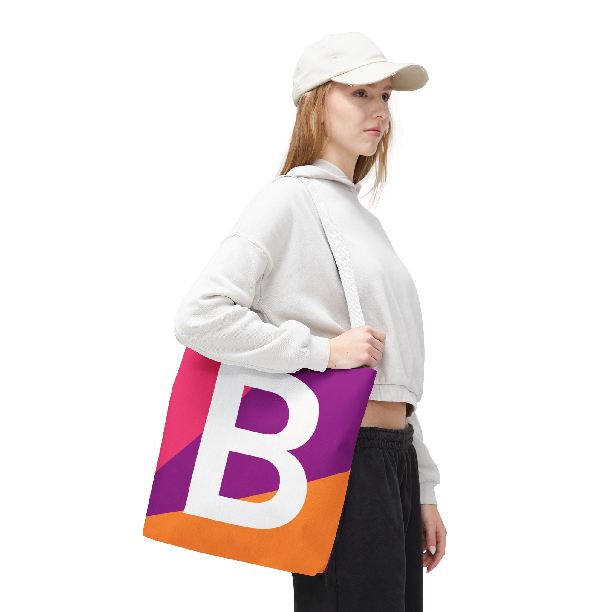 Monogram 'B' Colorblock Tote Bag — Personalized Initial B Shoulder Tote