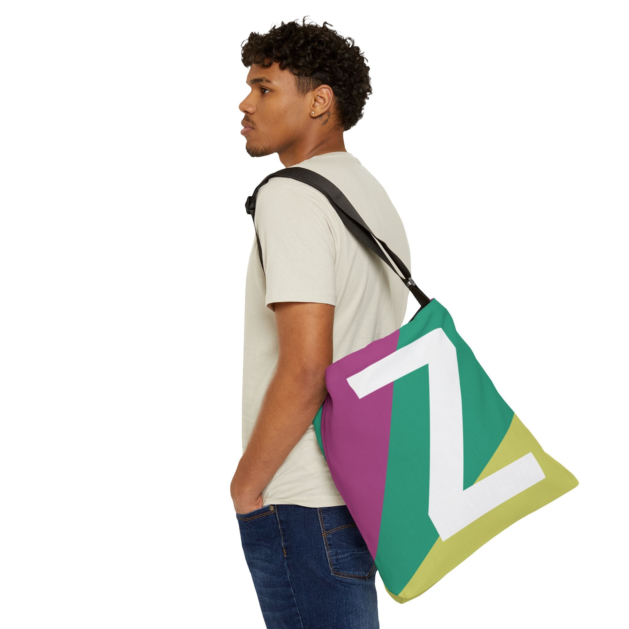 Initial Letter 'Z' Colorblock Adjustable Tote Bag — Monogram Alphabet Shoulder Bag