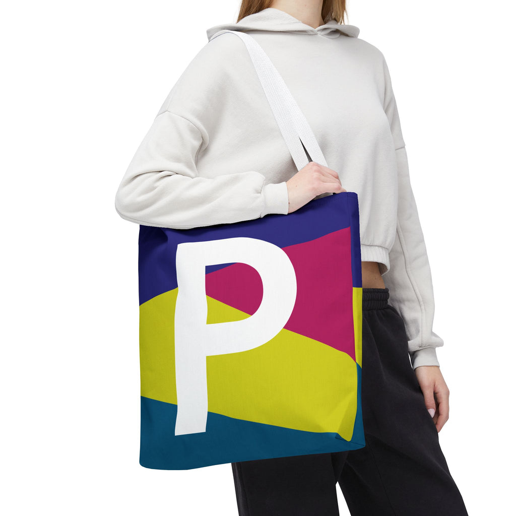 Monogram 'P' Colorblock Tote Bag — Personalized Initial P Shoulder Tote