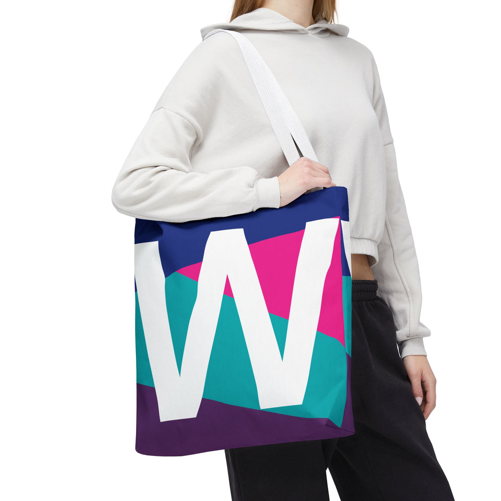 Monogram 'W' Colorblock Tote Bag — Personalized Initial W Shoulder Tote