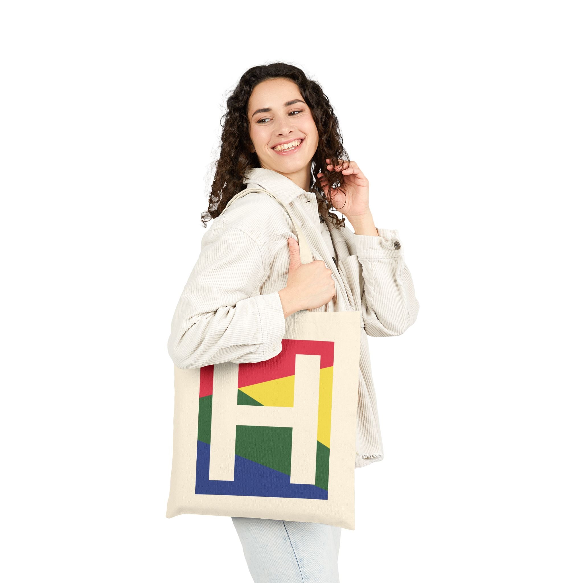 Initial H Colorblock Canvas Tote Bag — Monogram Letter H Reusable Grocery Tote
