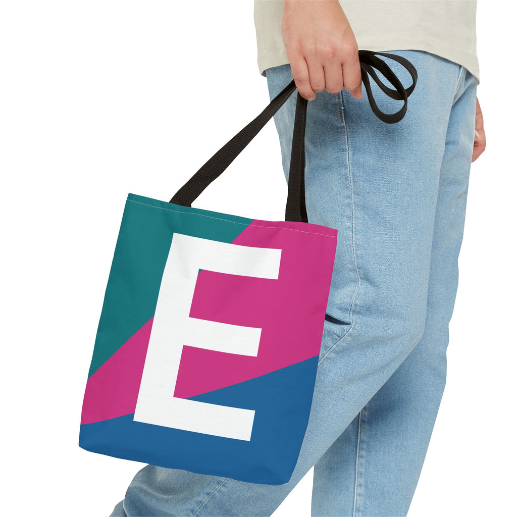 Monogram 'E' Colorblock Tote Bag — Personalized Initial E Shoulder Tote
