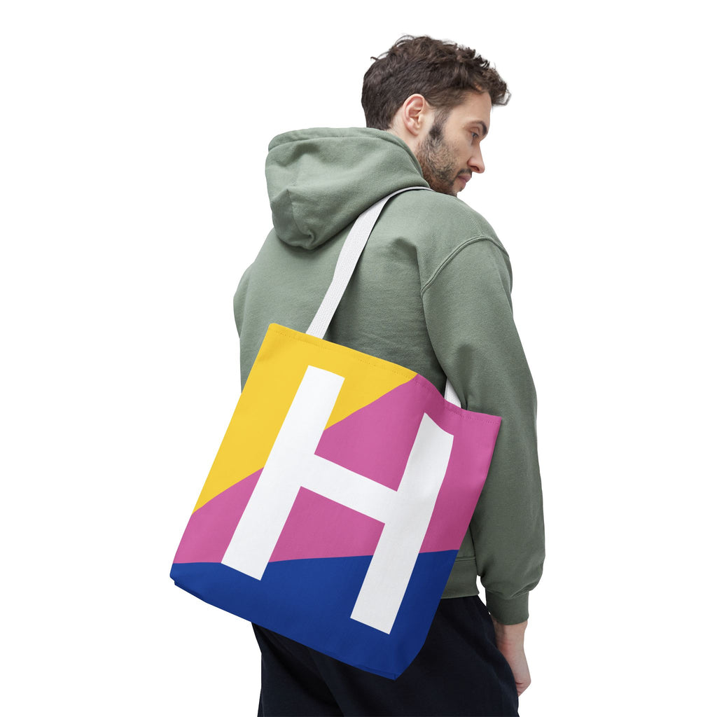 Monogram 'H' Colorblock Tote Bag — Personalized Initial H Shoulder Tote