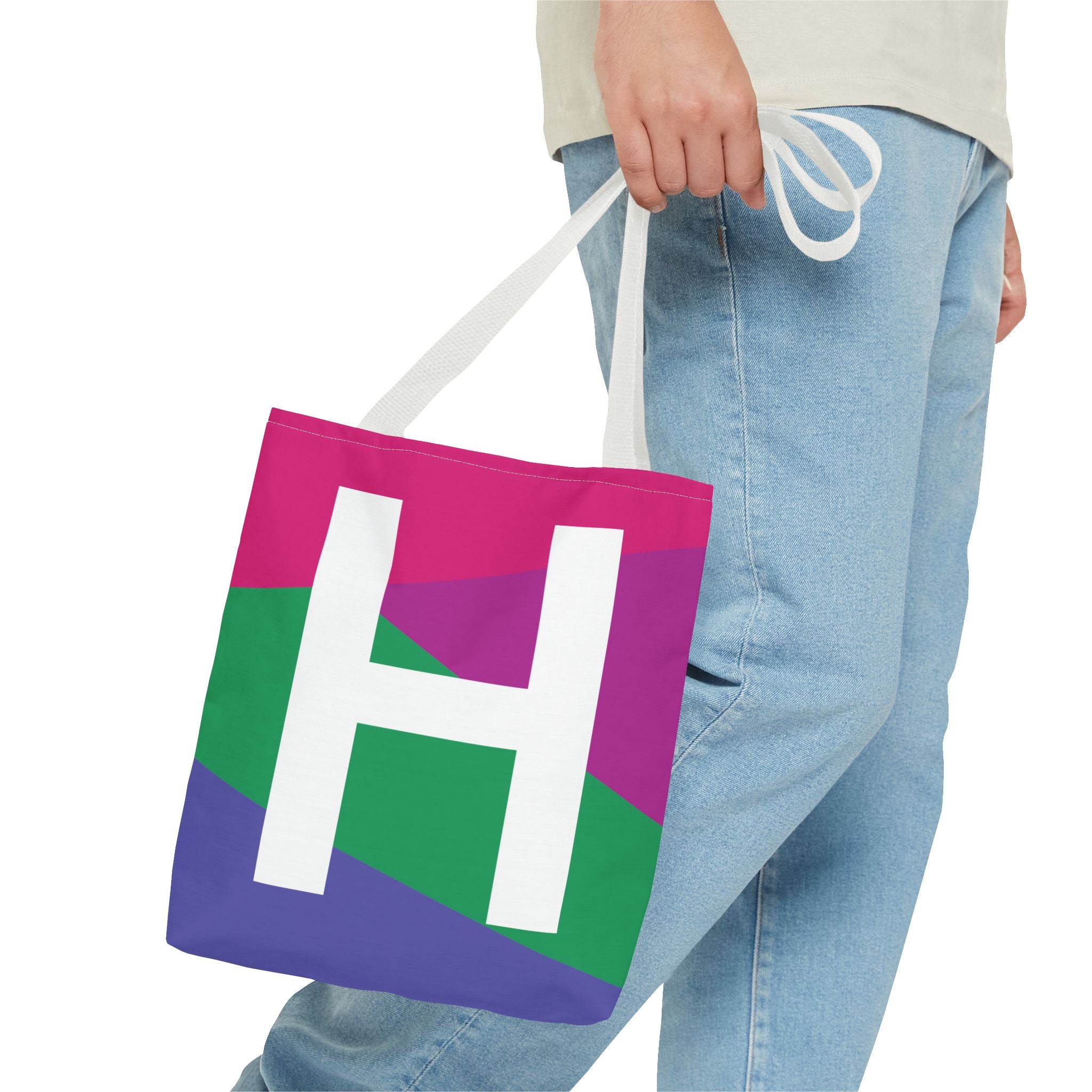 Monogram 'H' Colorblock Tote Bag — Personalized Initial H Shoulder Tote