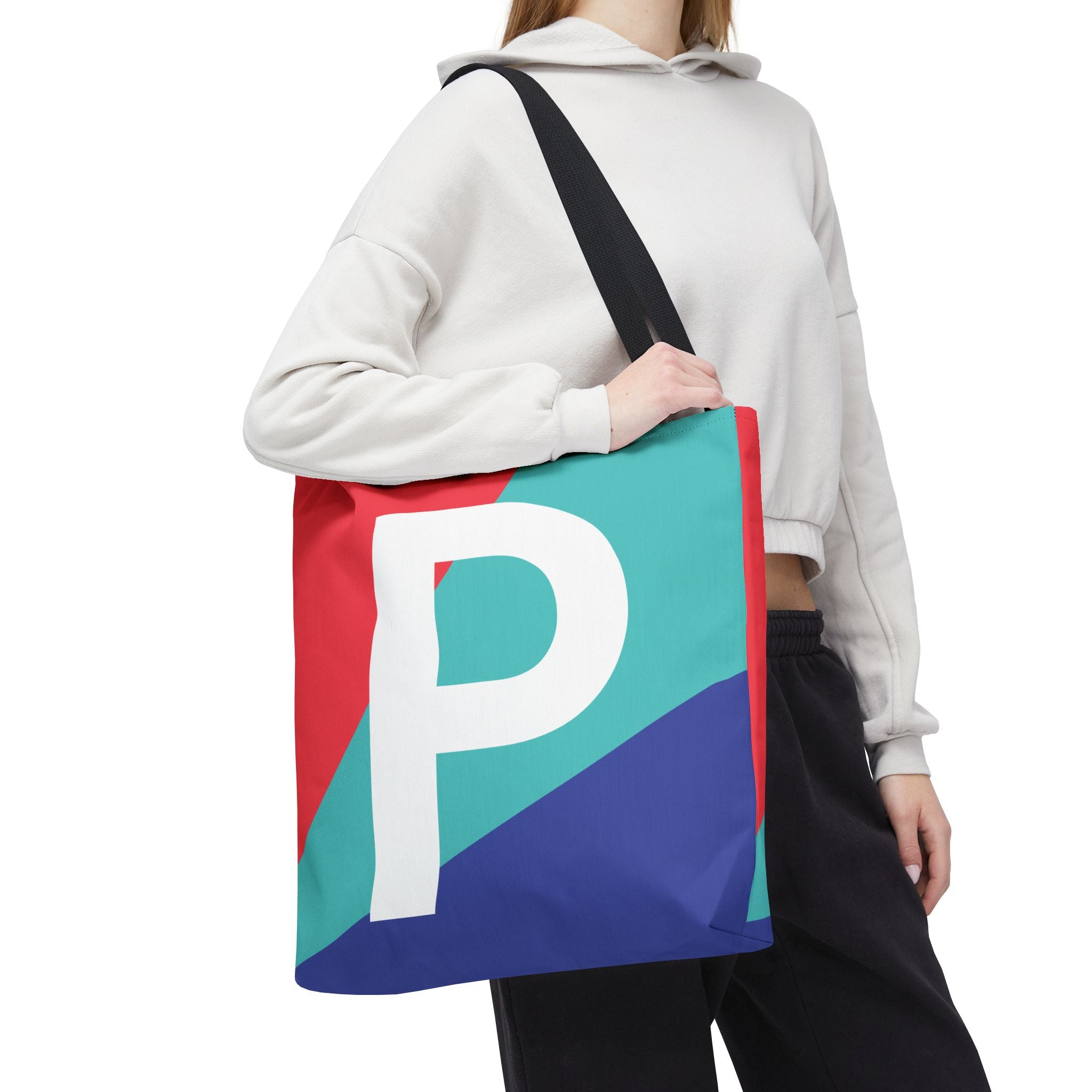 Monogram 'P' Colorblock Tote Bag — Personalized Initial P Shoulder Tote