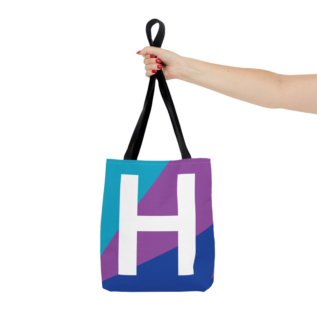 Monogram 'H' Colorblock Tote Bag — Personalized Initial H Shoulder Tote