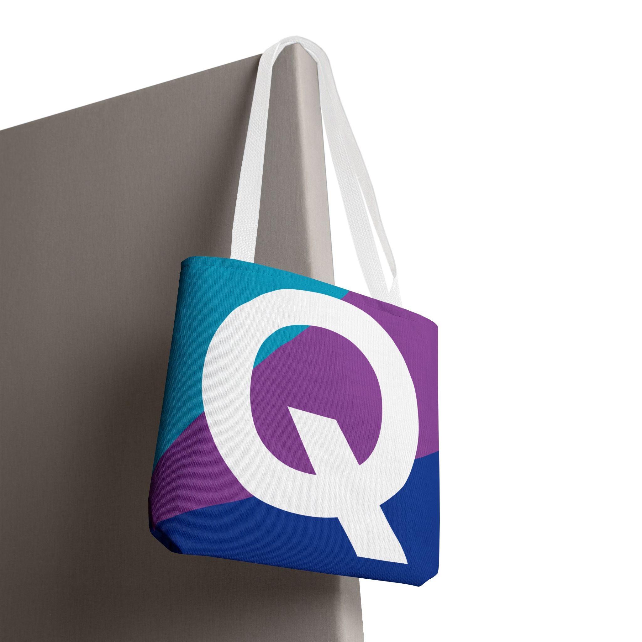 Monogram 'Q' Colorblock Tote Bag — Personalized Initial Q Shoulder Tote