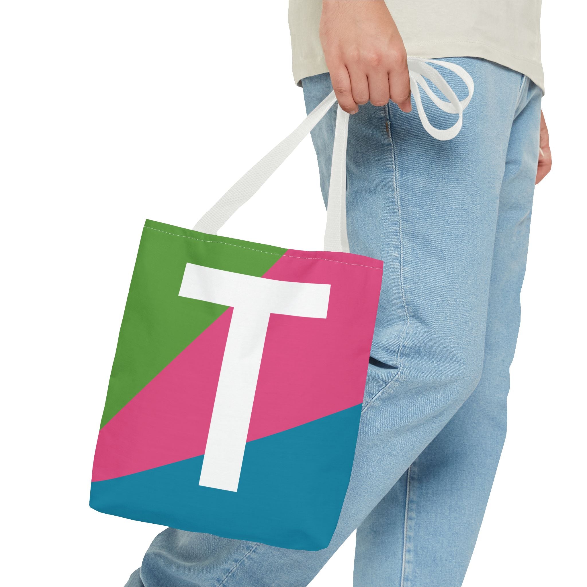 Monogram 'T' Colorblock Tote Bag — Personalized Initial T Shoulder Tote
